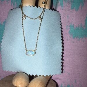 Gold and White Layered Necklace with Crescent Pendant